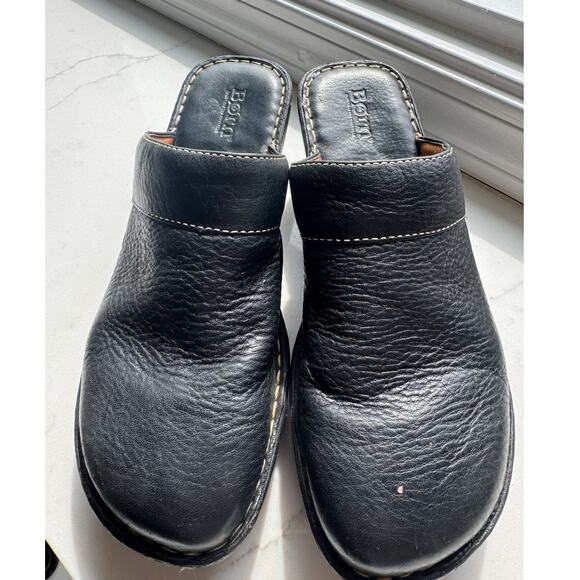 Born Black Leather Clogs Women’s Size 10 / EU 42 Slip-On Comfort Shoes - Picture 1 of 6